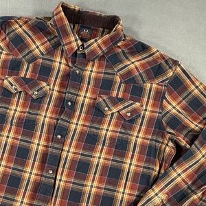 Moon Shine Men's 2XL Shirt Pearl Snap Western Plaid Long Sleeve Orange Brown‎